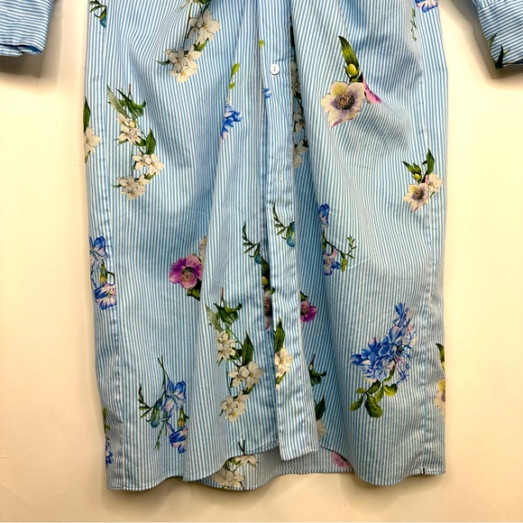 Zara Woman Blue White Pinstripe Floral Twist Knot Midi Cotton Shirt Dress Sz XS - Picture 13 of 14